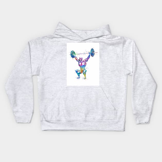 Weightlifter Muscles Anatomy Colorful Watercolor Kids Hoodie by LotusGifts